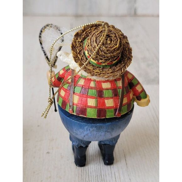 Rustic bobblehead Santa Fisher AS IS ornament fish net - Picture 5 of 7